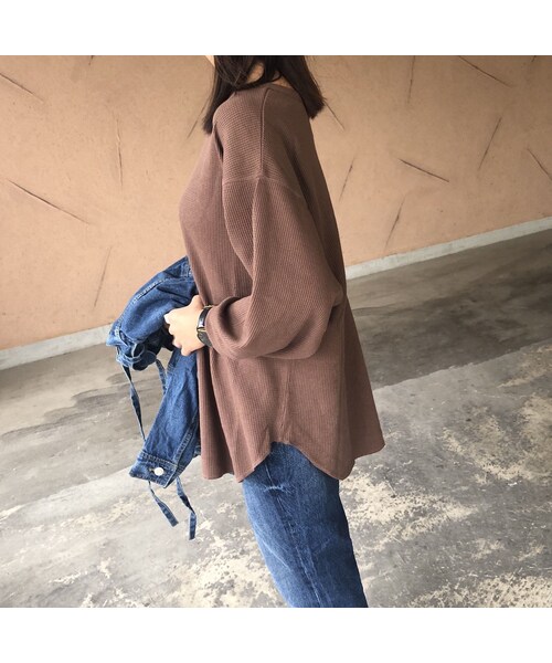 copine(コピン)の「ビッグシルエット!バックヘンリーワッフル7分袖(3color)【クリックポスト対象商品】(Tシャツ/カットソー・レディース・その他)」の7枚目の写真