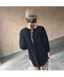copine | ビッグシルエット！バックヘンリーワッフル7分袖(3color)【クリックポスト対象商品】(Tシャツ/カットソー)