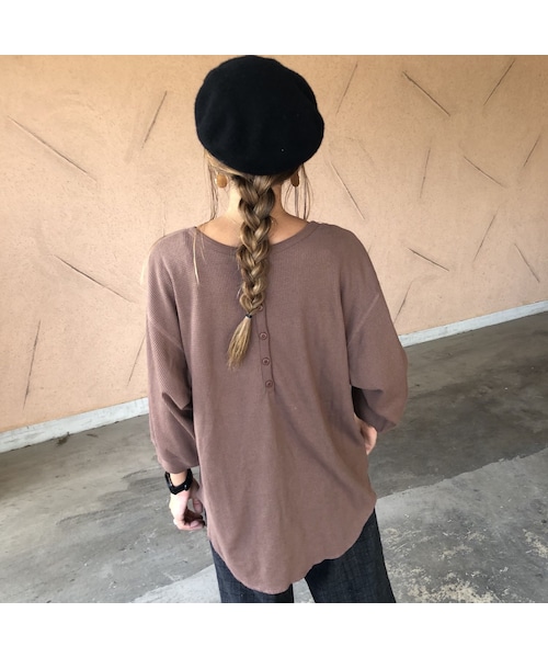 copine(コピン)の「ビッグシルエット!バックヘンリーワッフル7分袖(3color)【クリックポスト対象商品】(Tシャツ/カットソー・レディース・その他)」の5枚目の写真