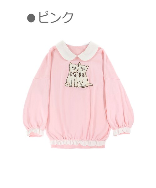Bobon21（ボボンニジュウイチ）の「子猫ドーリービッグスウェット（スウェット・レディース・ホワイト/ピンク・S/M/L）」の2枚目の写真