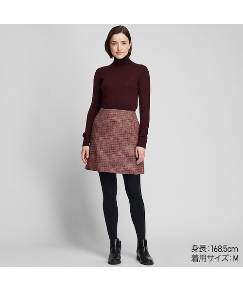 UNIQLO（ユニクロ）の「ウールブレンドミニスカート（チェック）（スカート・レディース・BROWN 37/RED 17・70/58/55/67/73/61/76/64）」の2枚目の写真