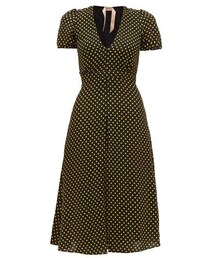 No. 21 - Polka Dot Puff Sleeve Tea Dress - Womens - Black Yellow