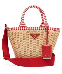 Prada - Wicker And Canvas Basket Bag - Womens - Red Multi