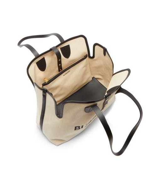 BURBERRY（バーバリー）の「Burberry - Logo Print Leather Trimmed Canvas Tote Bag - Womens - White Multi（トートバッグ・レディース・White・One Size）」の5枚目の写真