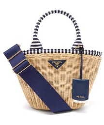 Prada - Wicker And Canvas Basket Bag - Womens - Blue Multi