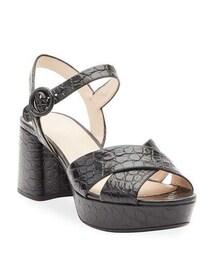 Prada Crocodile-Print Crisscross Sandals