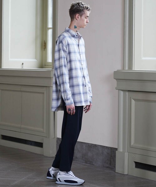 LIDNM（リドム）の「OMBRE CHECK SHIRT/GRY（シャツ/ブラウス・メンズ・ライトグレー・MEDIUM/LARGE）」の6枚目の写真