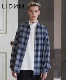 LIDNM | OMBRE CHECK SHIRT/NVY(シャツ/ブラウス)