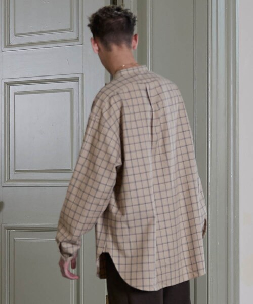 LIDNM（リドム）の「BAND COLLAR CHECK SHIRT/BGE（シャツ/ブラウス・メンズ・ベージュ系・MEDIUM/LARGE）」の3枚目の写真