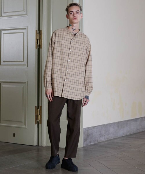 LIDNM（リドム）の「BAND COLLAR CHECK SHIRT/BGE（シャツ/ブラウス・メンズ・ベージュ系・MEDIUM/LARGE）」の5枚目の写真