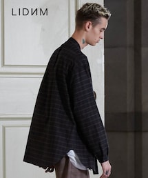 LIDNM | BAND COLLAR CHECK SHIRT/BLK(シャツ/ブラウス)
