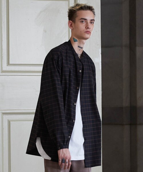 LIDNM（リドム）の「BAND COLLAR CHECK SHIRT/BLK（シャツ/ブラウス・メンズ・ブラック系・MEDIUM/LARGE）」の3枚目の写真