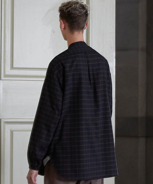 LIDNM（リドム）の「BAND COLLAR CHECK SHIRT/BLK（シャツ/ブラウス・メンズ・ブラック系・MEDIUM/LARGE）」の4枚目の写真