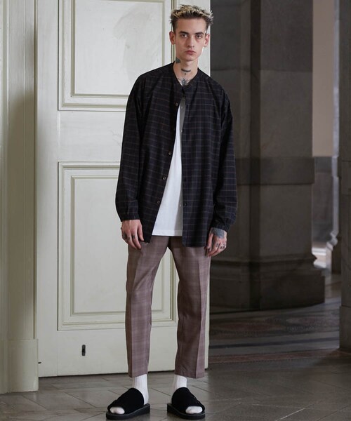 LIDNM（リドム）の「BAND COLLAR CHECK SHIRT/BLK（シャツ/ブラウス・メンズ・ブラック系・MEDIUM/LARGE）」の5枚目の写真