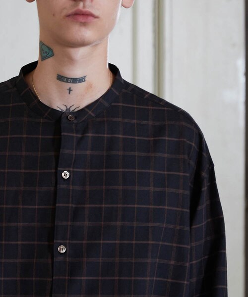LIDNM（リドム）の「BAND COLLAR CHECK SHIRT/BLK（シャツ/ブラウス・メンズ・ブラック系・MEDIUM/LARGE）」の6枚目の写真