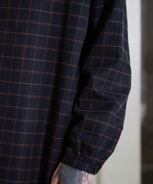 LIDNM（リドム）の「BAND COLLAR CHECK SHIRT/BLK（シャツ/ブラウス・メンズ・ブラック系・MEDIUM/LARGE）」の7枚目の写真