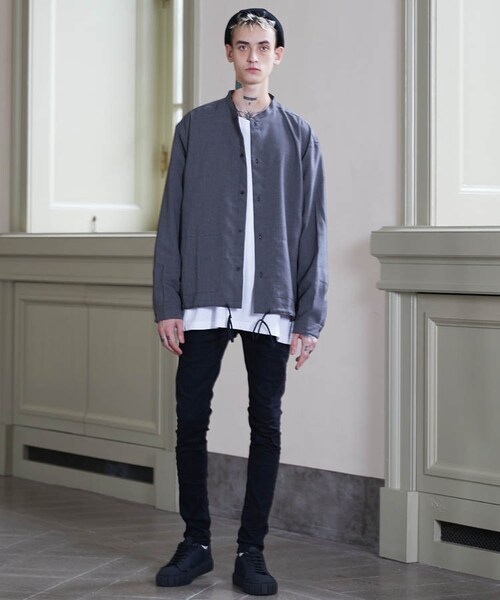 LIDNM(リドム)の「BAND COLLAR COACH SHIRT(シャツ/ブラウス・メンズ・グレー系・MEDIUM/LARGE)」の5枚目の写真