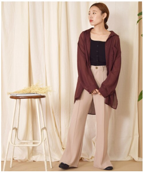 w closet(ダブルクローゼット)の「ツイルカットジョーゼットセミフレアパンツ(パンツ・レディース・ミント/ピンクベージュ/Dピンク/ブラウン・FREE)」の19枚目の写真