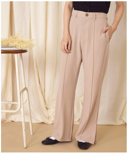 w closet(ダブルクローゼット)の「ツイルカットジョーゼットセミフレアパンツ(パンツ・レディース・ミント/ピンクベージュ/Dピンク/ブラウン・FREE)」の7枚目の写真