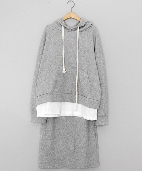 DHOLIC（ディーホリック）の「レイヤードフーディ&スカートSET（パーカー・レディース・ブラウン/ブラック/ピンク/グレー・FREE）」の3枚目の写真