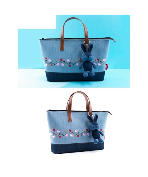 no brand（ノーブランド）の「うさぎストラップ付き/花柄デニム