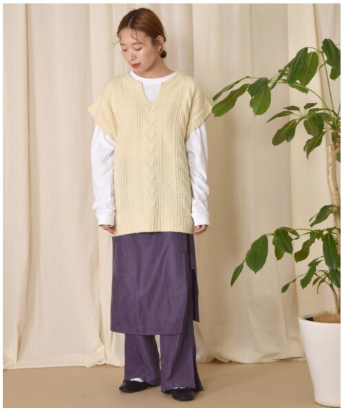 w closet(ダブルクローゼット)の「ラップスカート付きスリットイージーパンツ(パンツ・レディース・Lベージュ/パープル/アカチャ・FREE)」の20枚目の写真