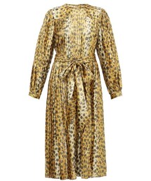 Marc Jacobs - Pleated Leopard Print Silk Blend Lame Midi Dress - Womens - Leopard