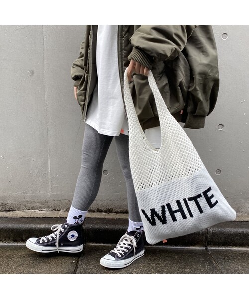 no brand（ノーブランド）の「ニットバッグ｢白と黒｣（トートバッグ 