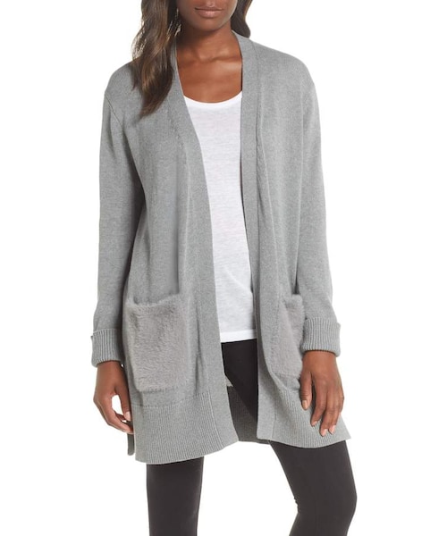 FAUX FUR POCKET CARDIGAN main image 1