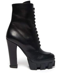 Prada - Exaggerated Tread Sole Lace Up Leather Boots - Womens - Black