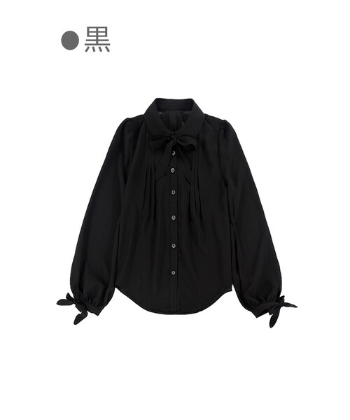 Bobon21(ボボンニジュウイチ)の「Sweetガーリーリボン袖ブラウス-全2色-(シャツ/ブラウス・レディース・ホワイト/ブラック・S/M/L)」の2枚目の写真