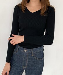 DHOLIC | Vネックスリムリブニット(ニット/セーター)