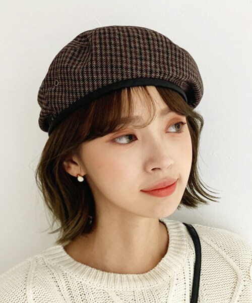 DHOLIC（ディーホリック）の「ドロストチェックベレー帽（ハンチング/ベレー帽・レディース・グレー/ブラウン・FREE）」の2枚目の写真