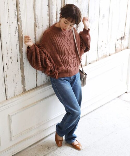 Crisp（クリスプ）の「ケーブルフリンジニット（ニット/セーター・レディース・ベージュ/ピンク・FREE）」の4枚目の写真