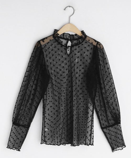 DHOLIC（ディーホリック）の「フリルドットシアーブラウス（シャツ/ブラウス・レディース・ホワイト/ブラック/ベージュ・FREE）」の2枚目の写真
