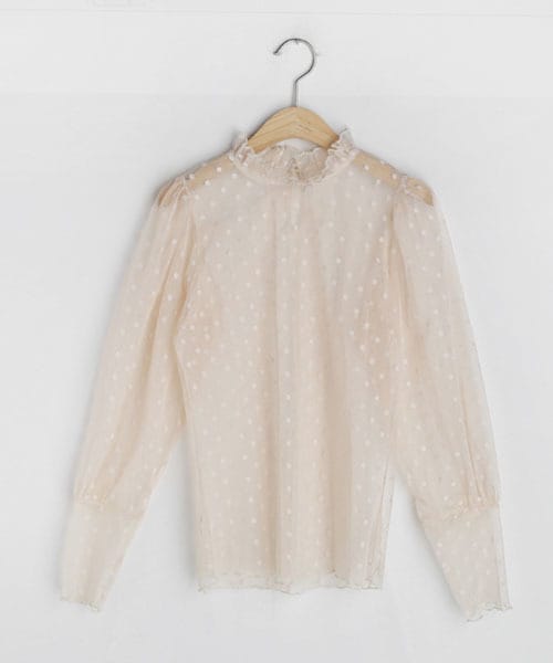 DHOLIC（ディーホリック）の「フリルドットシアーブラウス（シャツ/ブラウス・レディース・ホワイト/ブラック/ベージュ・FREE）」の3枚目の写真