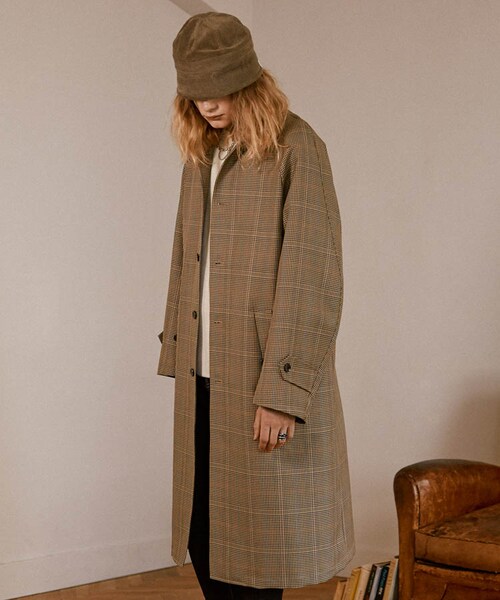 LIDNM（リドム）の「BRITISH CHECK BALMACAAN COAT（ステンカラーコート・メンズ・ベージュ系・MEDIUM/LARGE）」の7枚目の写真