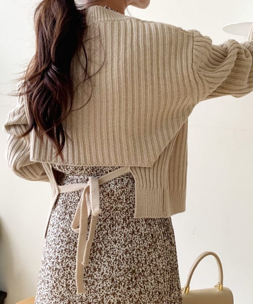 DHOLIC（ディーホリック）の「バックリボンVネックニット（ニット/セーター・レディース・レッド/ブラック/ベージュ・FREE）」の3枚目の写真