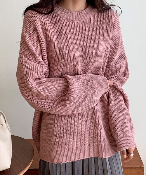 DHOLIC（ディーホリック）の「ラウンドルーズニット（ニット/セーター・レディース・ブラウン/ピンク/ホワイト/ブラック/レッド・FREE）」の4枚目の写真