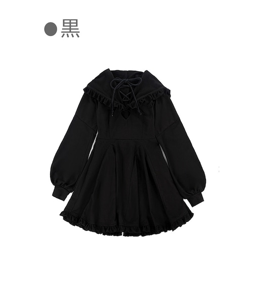 Bobon21（ボボンニジュウイチ）の「フリルHoodieハートくり抜きワンピース-全２色-（ワンピース・レディース・パープル/ブラック・S/M/L）」の2枚目の写真