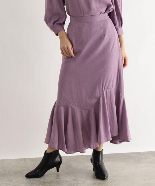 OZOC（オゾック）の「[洗える]小花ジャカードフレアスカート（スカート・レディース・タバコブラウン(054)/ライトパープル(081)・38(M)）」の3枚目の写真