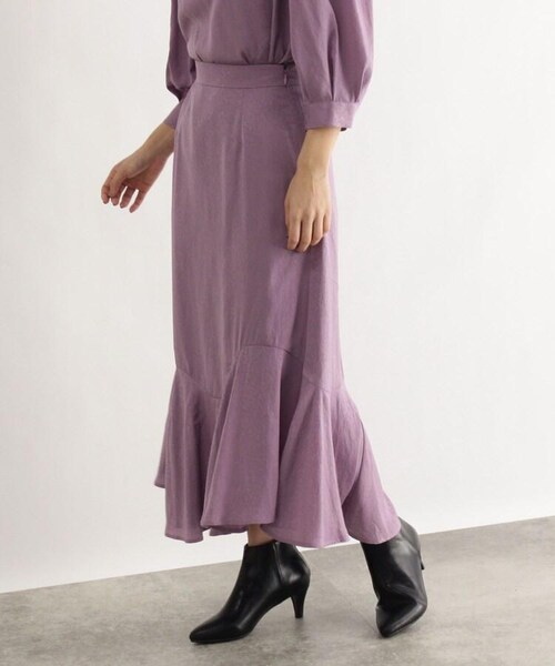 OZOC（オゾック）の「[洗える]小花ジャカードフレアスカート（スカート・レディース・タバコブラウン(054)/ライトパープル(081)・38(M)）」の4枚目の写真