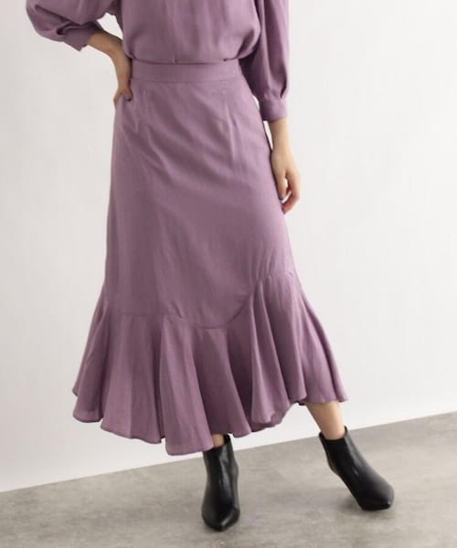 OZOC（オゾック）の「[洗える]小花ジャカードフレアスカート（スカート・レディース・タバコブラウン(054)/ライトパープル(081)・38(M)）」の2枚目の写真