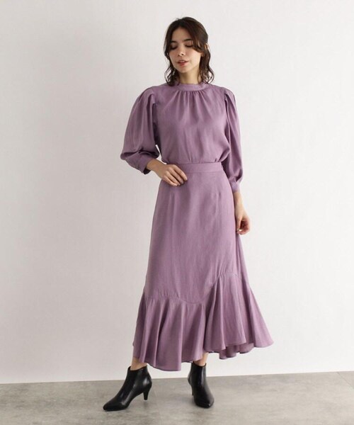 OZOC（オゾック）の「[洗える]小花ジャカードフレアスカート（スカート・レディース・タバコブラウン(054)/ライトパープル(081)・38(M)）」の10枚目の写真