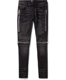 AMIRI | Amiri Mx2 Skinny-Fit Leather-Panelled Distressed Stretch-Denim Jeans(デニムパンツ)