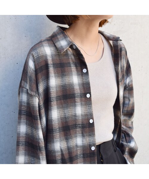 no brand（ノーブランド）の「チェックルーズシャツ（シャツ/ブラウス・レディース・その他）」の5枚目の写真