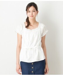 VIS | コットン刺繍シャーリングブラウス(トップス)