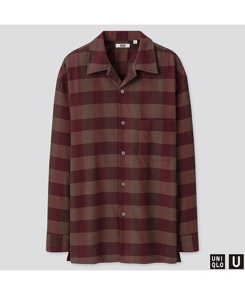 UNIQLO（ユニクロ）の「ワイドフィットフランネルチェックシャツ（長袖）（シャツ/ブラウス・メンズ・BROWN 37/WINE 19/NAVY 69・XL/XXL/XS/S/L/M）」の3枚目の写真