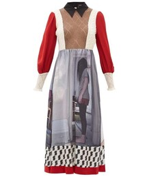 Undercover - Printed Crepe And Mohair Blend Midi Dress - Womens - Red Multi
