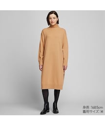 UNIQLO | ウールブレンドハイネックスリットワンピース（長袖）(ワンピース)